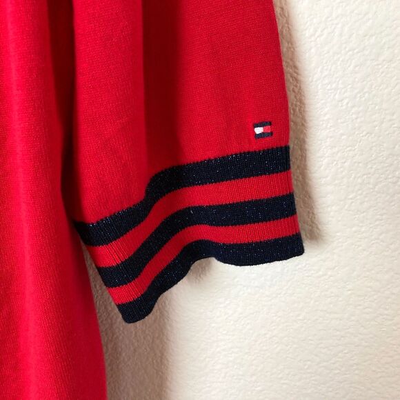 New TOMMY HILFIGER Women's 2X Off-The-Shoulder Sweater Red Navy Blue Stripe - Picture 3 of 6